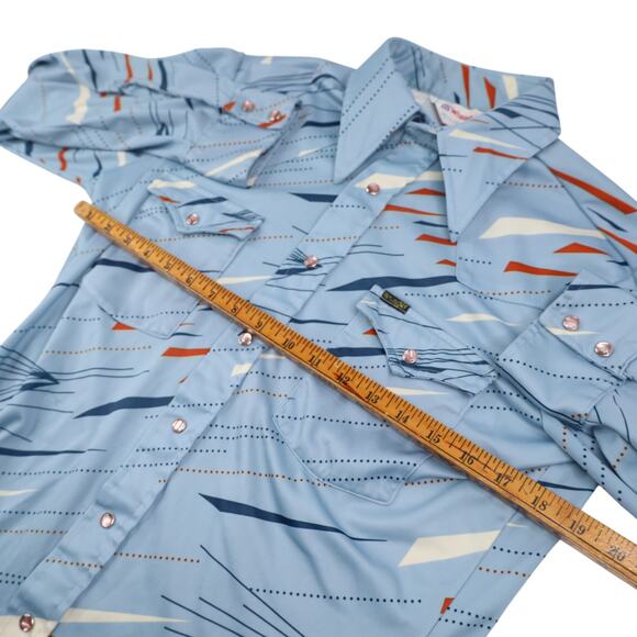 Vintage Wrangler MCM Design Polyester Pearl Snap Shirt - Picture 7 of 8